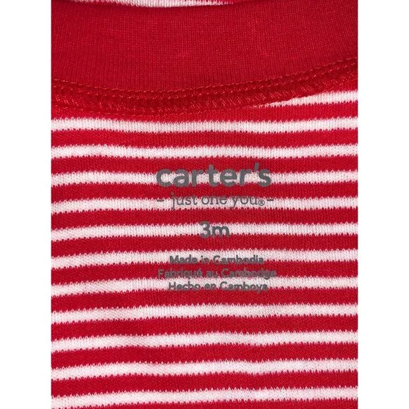 Carters Baby Red & White Striped Santa One-Piece Footed Pajamas Christmas Outfit - Picture 6 of 8